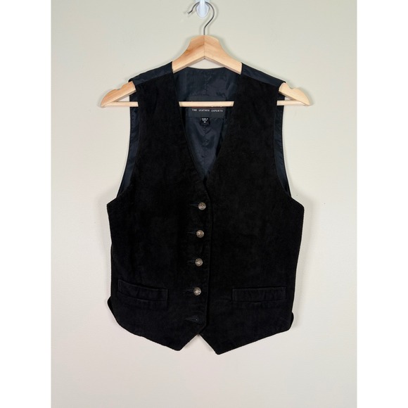 Wilsons Leather Jackets & Blazers - Wilsons The Leather Experts Black Suede Vest Western Cinch Back Ornate Buttons M